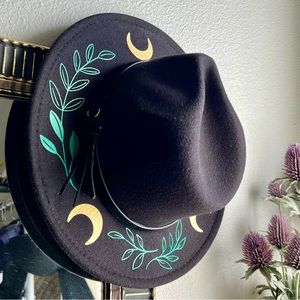 Witch Wood Fern moon fedora large brim Vegan Felt Hat Halloween